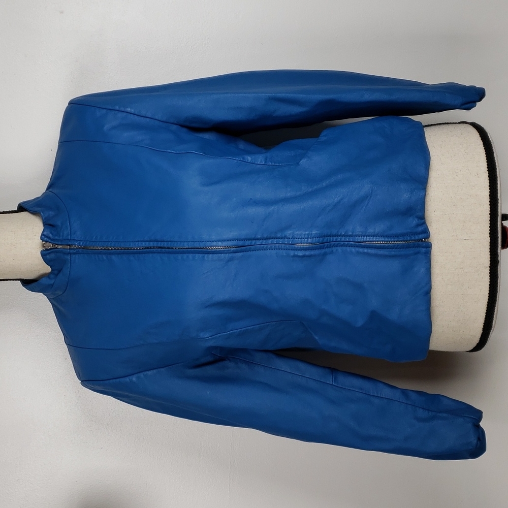 Pendleton Blue Leather Zip Front Blazer Jacket Pm - image 5